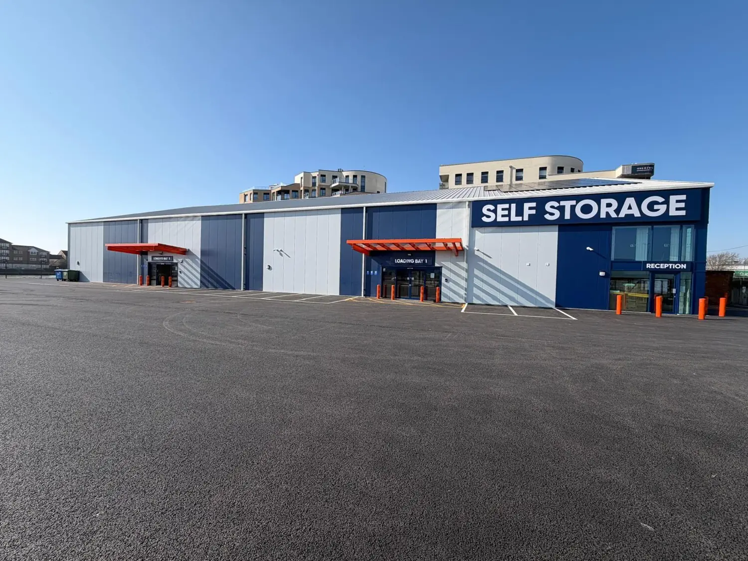 The full front elevation of the completed self-storage facility