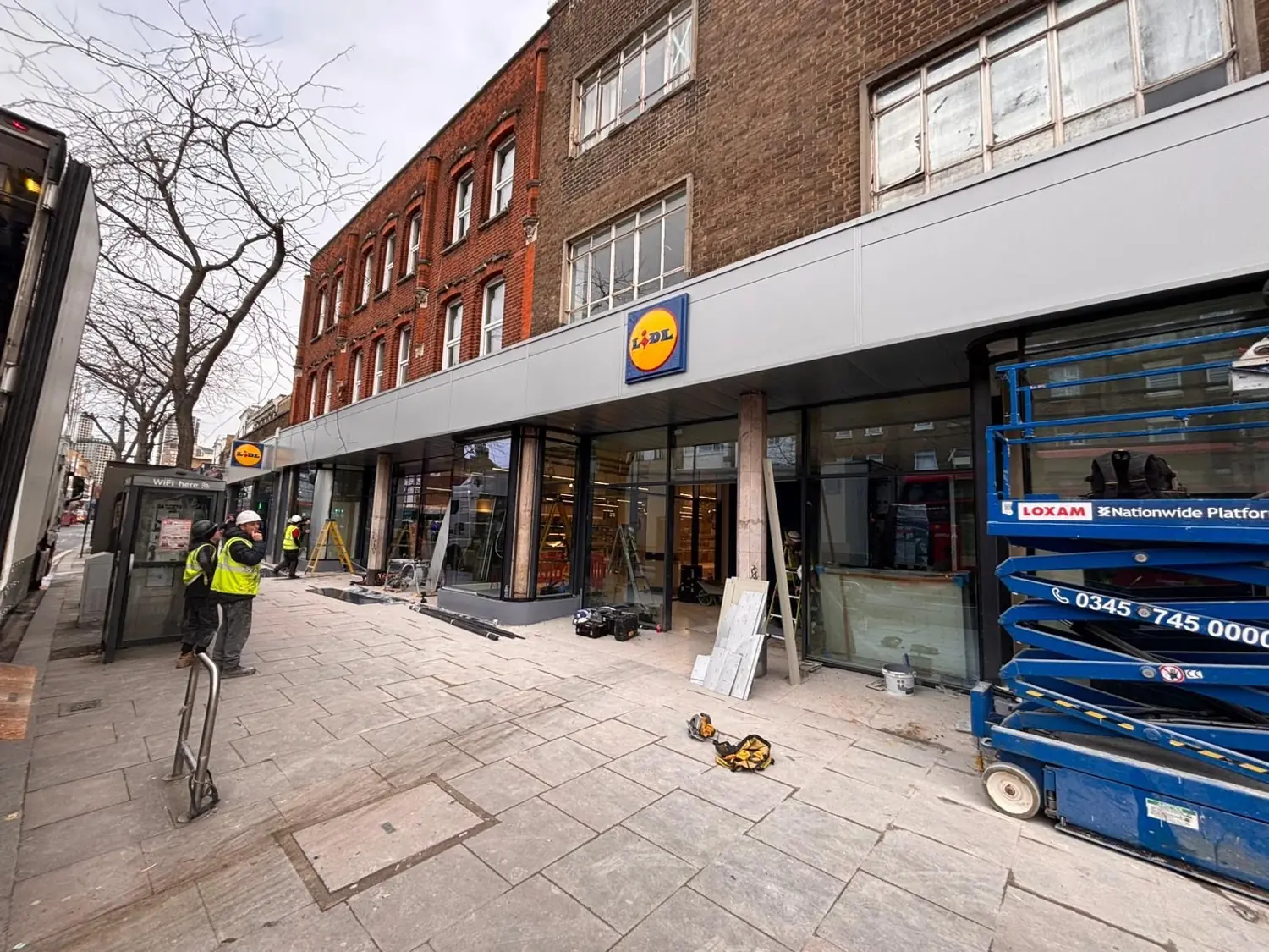 The Lidl London shopfront under construction on a high street